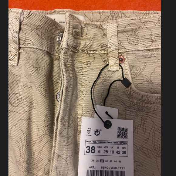 Zara ecru floral high rise slim fit cropped jeans NWT - Picture 6 of 12